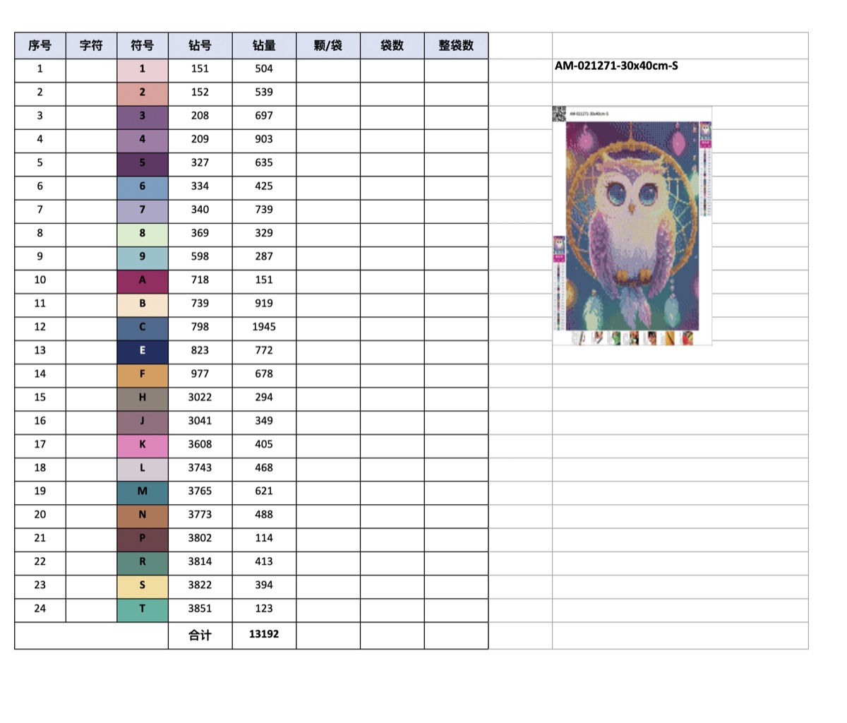 Excel 生产配料表示例
